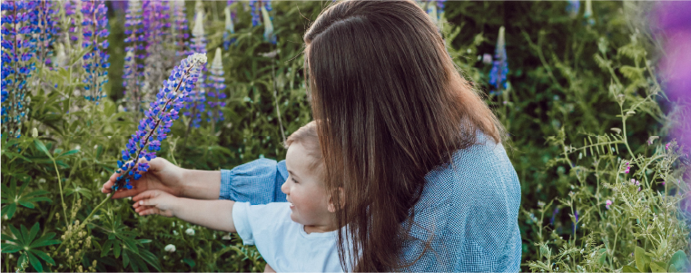 Mother and child in a garden